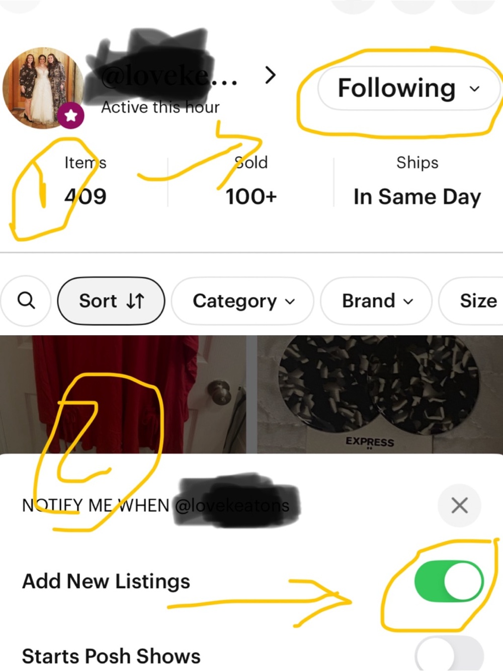 To see new listings and find my closet easily….. follow these steps above.
